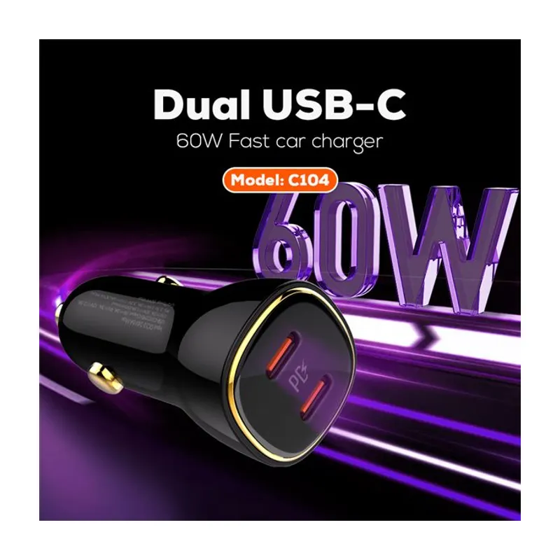 LDNIO C104 60W Dual USB-C PD Car Charger