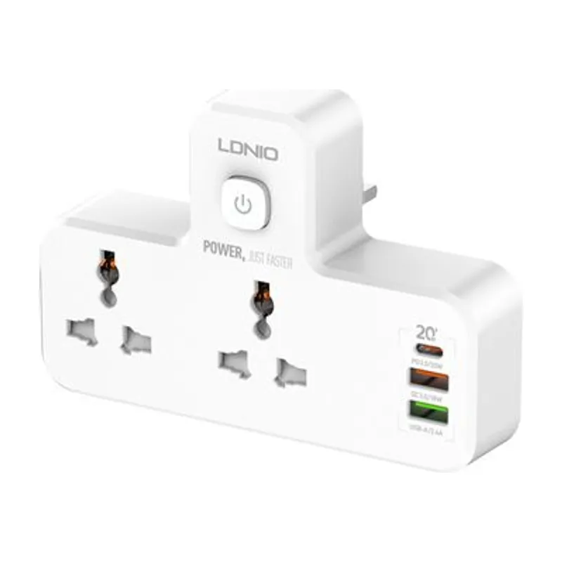 LDNIO SC2311 2-Outlet Wall Socket with 3 USB (20W PD) and Night Lamp