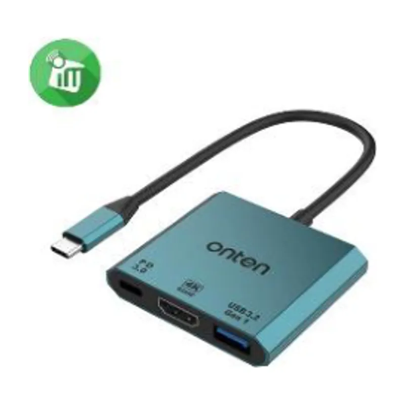 Onten 3-in-1 USB-C To HDMI+USB 3.2 Gen1+PD 3.0 Adapter, 4K@60Hz