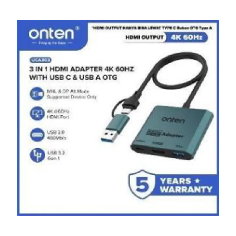 Onten 3-in-2 USB-C T/USB-A To HDMI+USB 3.0+Type-C Adapter 4K@60Hz