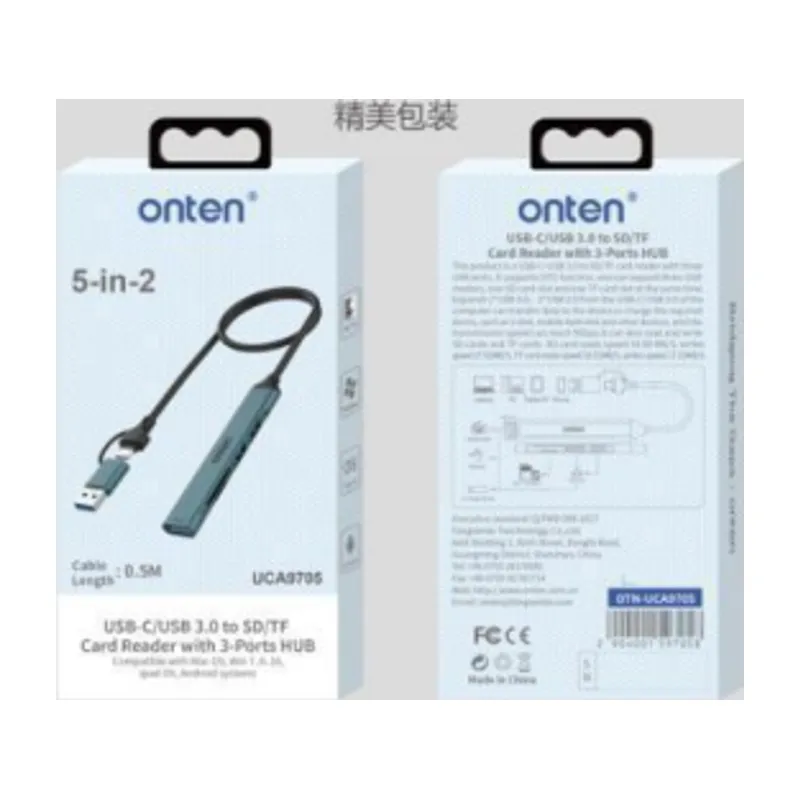 Onten 5-in-2 USB-C/USB 3.0 Card Reader With 3-Port Hub