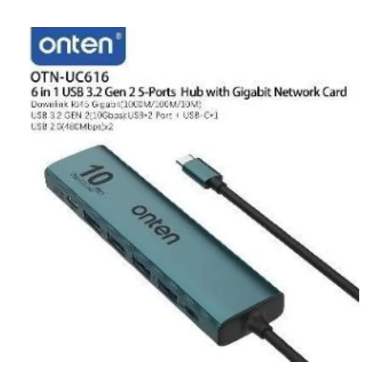 Onten 6-in-1 USB 3.2 Gen 2 5-Ports Hub With Gigabit Network Card 6 1 USB C 3 USB
