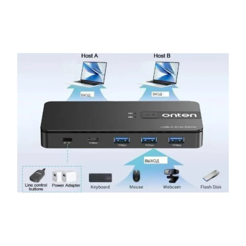 Onten OTN-KVM200 KVM 2 Computers Share 4 USB 3.2 Gen 2 Ports