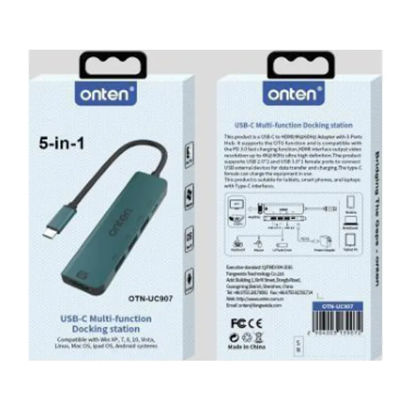Onten Type-C To 3usb+1type C +1hdmi 5-in-1