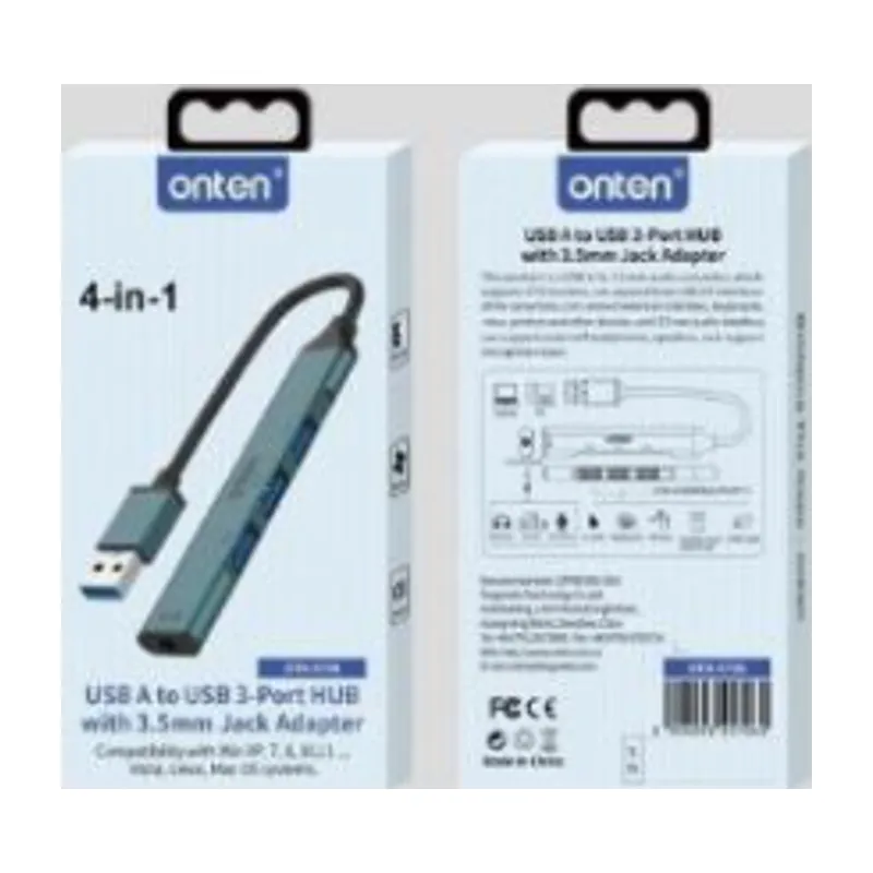 Onten USB A To 3.5mm Jack Adapter With USB 3-Port Hub USB A 3.5mm USB 3