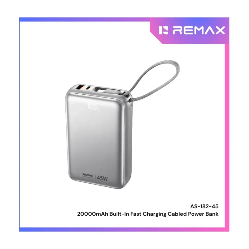 Remax AS-182-45 20000mAh 45W Cabled Power Bank (Silver)