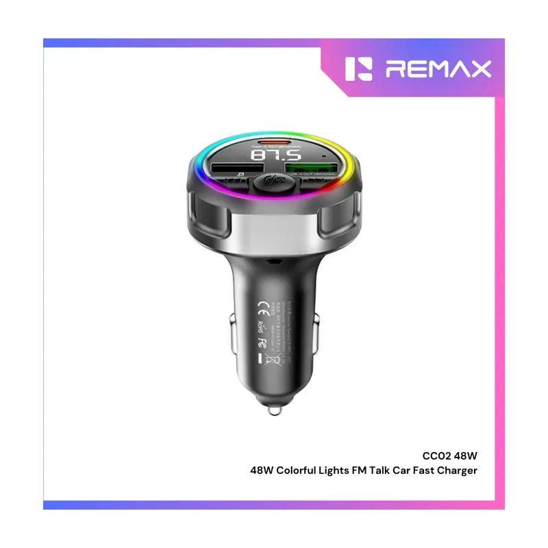 Remax CC02 48W RGB FM Transmitter Car Charger